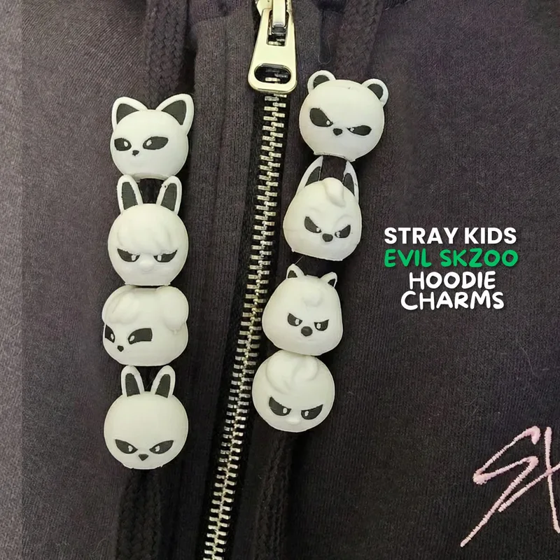 Printed hoodie charms on a zip hoodie